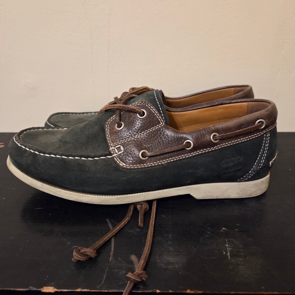Ecco Mens Water Repellent Suede Leather Boat Shoes Navy Brown Size 42